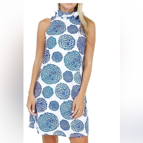 Chelsea Gunn Dresses & Skirts - 🎉HP🎉Chelsea Gunn Boutique sleeveless summer Dress Ruffle Neck Blue White XL